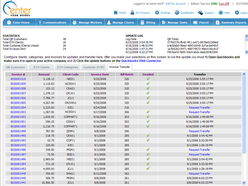 Quickbooks Integration in EnterYourHours.com